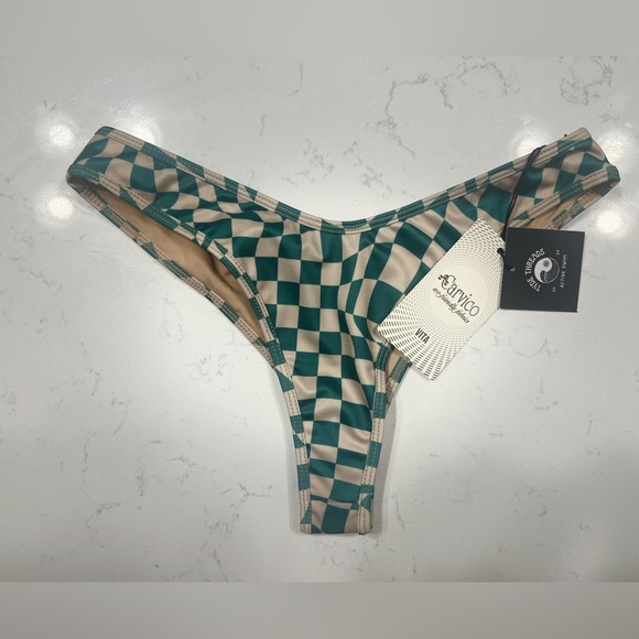 Green Geometric Bikini Brazilian Bottom Thong Back - Picture 6 of 7